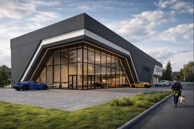 projekt salonu samochodów projekt budowlany budynek handlowo-usługowy proarch