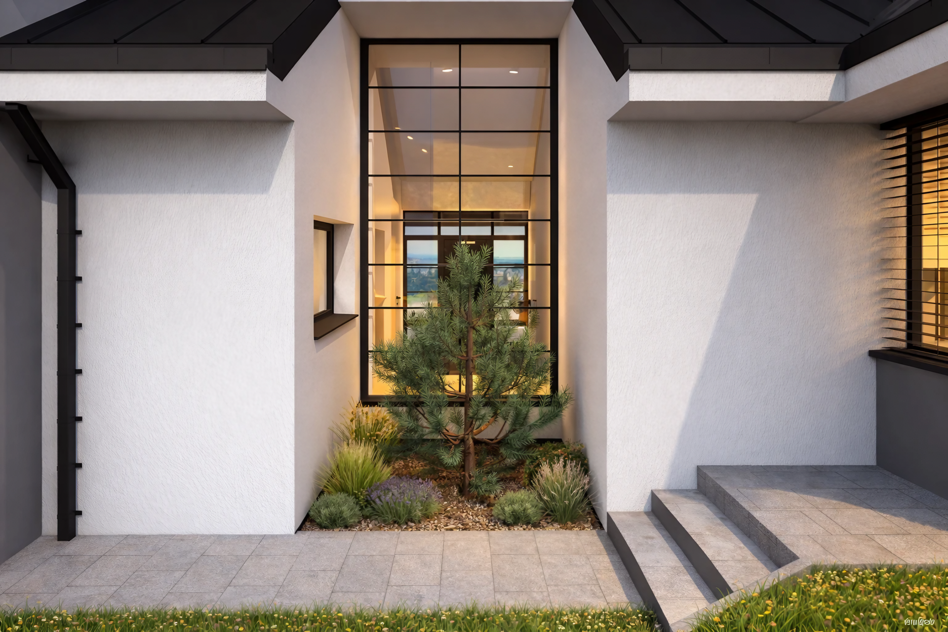 Nowoczesna rezydencja z widokiem na Tatry - projekt domu, Nowy Targ. Pochyły teren, 2 garaże, przestronne tarasy, panorama gór. Ekskluzywna architektura. proarch