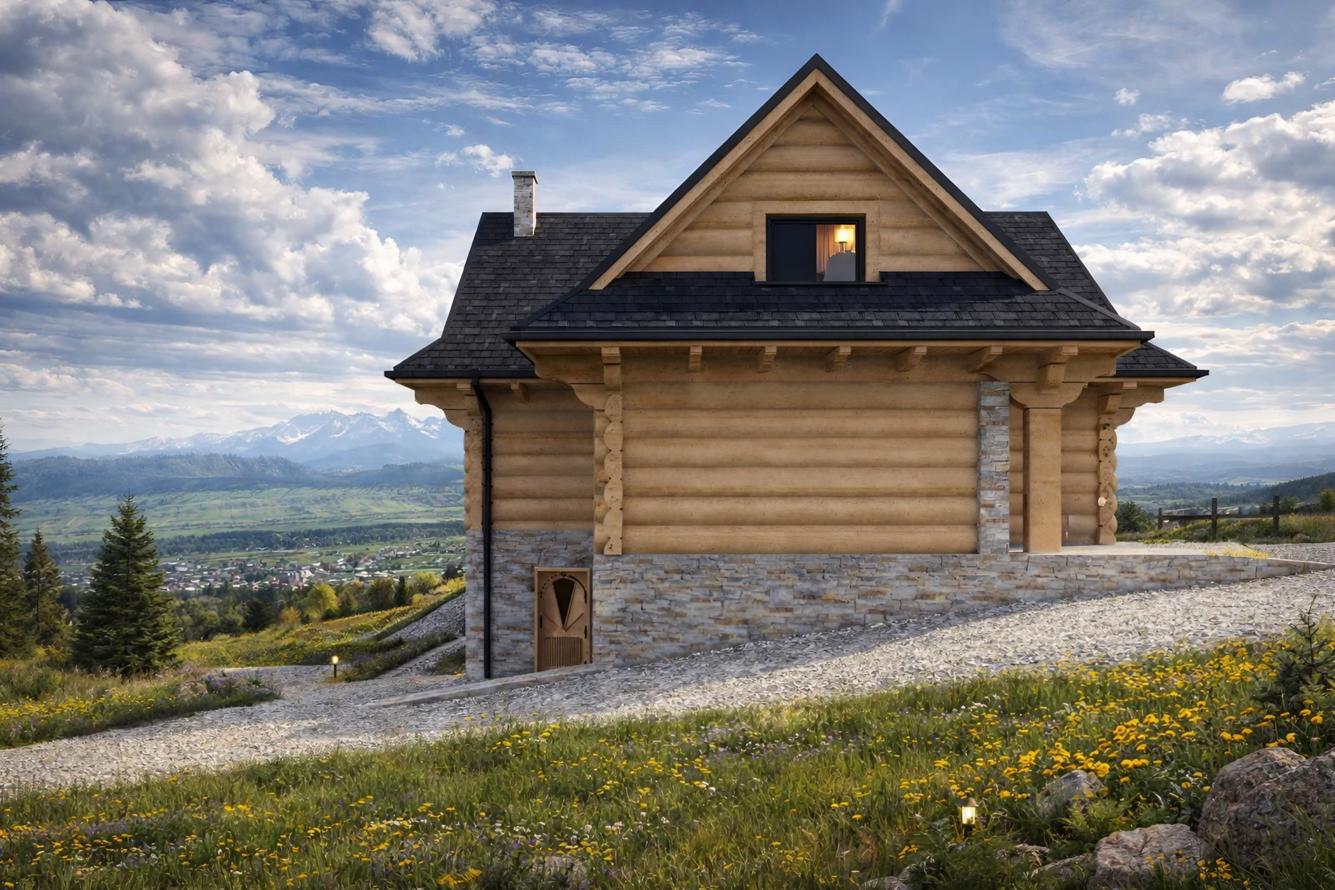 Dom z bala w Tatrach - projekt domu jednorodzinnego z częścią rekreacyjną i panoramicznym widokiem na góry